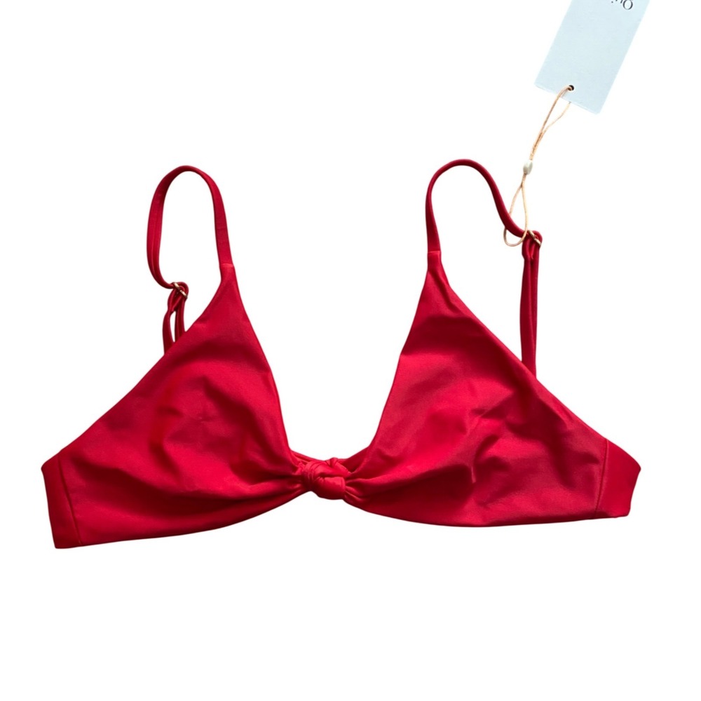Quince Italian Knotted Bikini Top Women L Cherry Red Adjustable UPF Beach